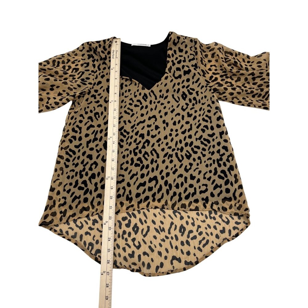 Caramela Leopard Print V-Neck Sheer‎ High-Low Blouse Women's size Medium - Picture 5 of 8